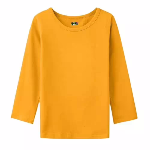 Mustard Round Neck Kids Cotton Full Sleeve Tshirt - Image 2