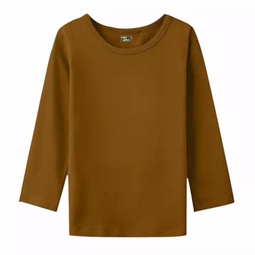 Brown Round Neck Kids Cotton Full Sleeve Tshirt - Image 2