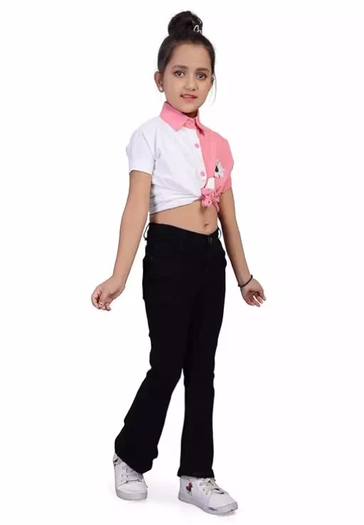 Elegant Black Kids Bell Bottom Denim Jeans