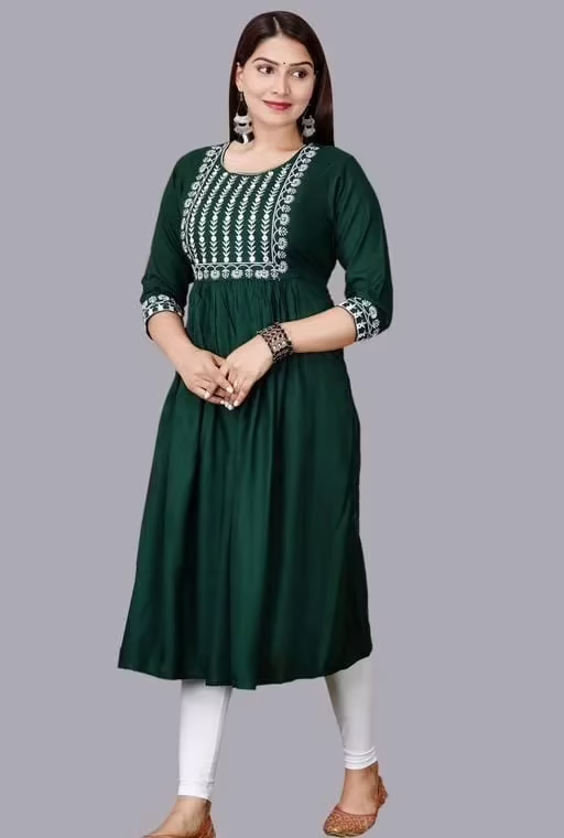 Trendy Drishya Green Embroidered Kurtis