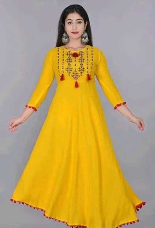 Alisha Fashionable Yellow Embroidered Kurtis