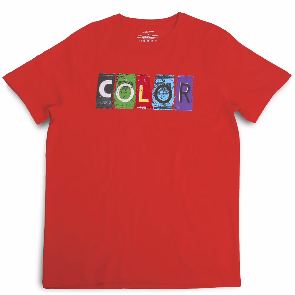 Men's Round Neck T-Shirt - Color - Red - Image 2
