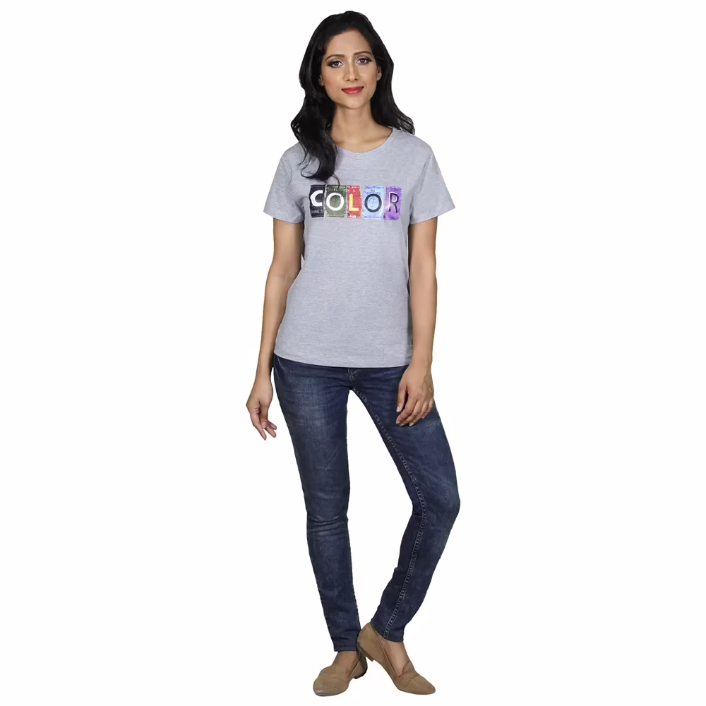 Women's Round Neck T-Shirt - Color - Grey - Image 3
