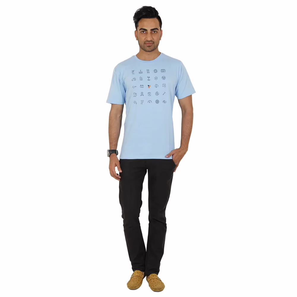Men's Round Neck T-Shirt - Car Parts - Blue