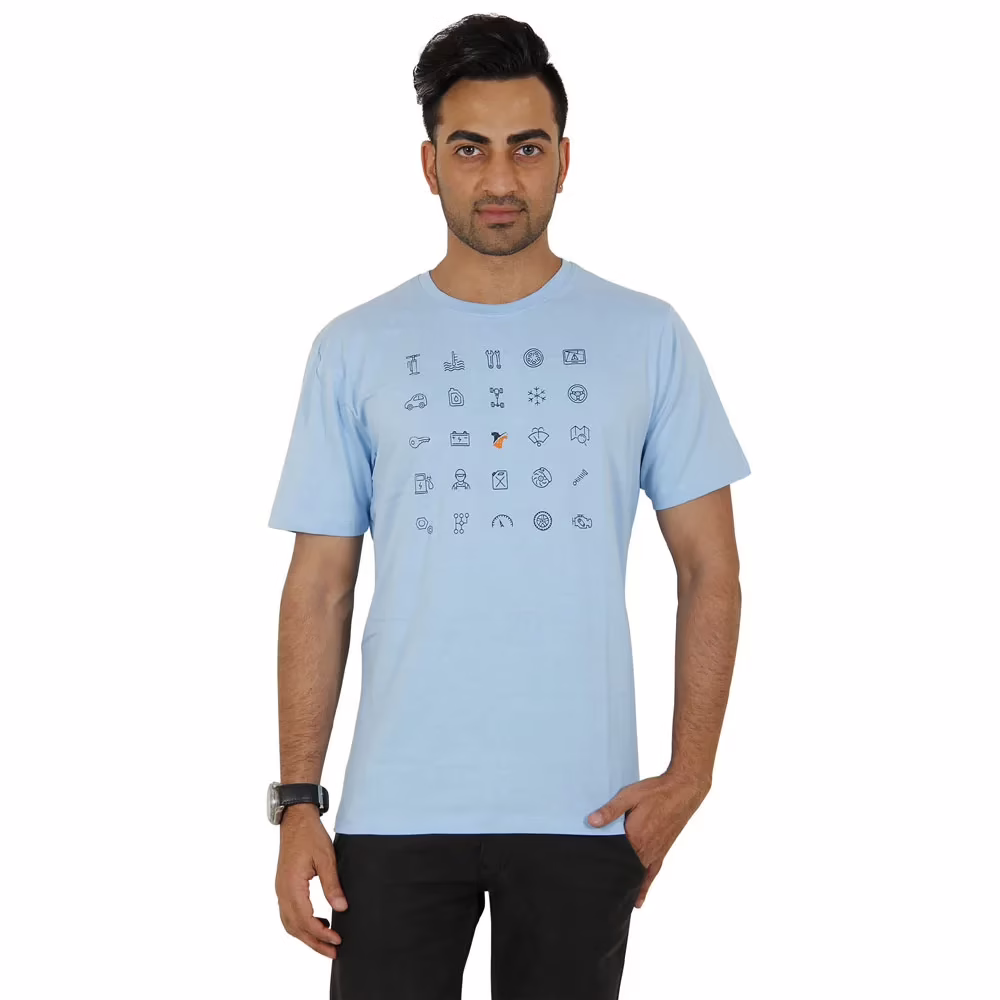 Men's Round Neck T-Shirt - Car Parts - Blue - Image 3