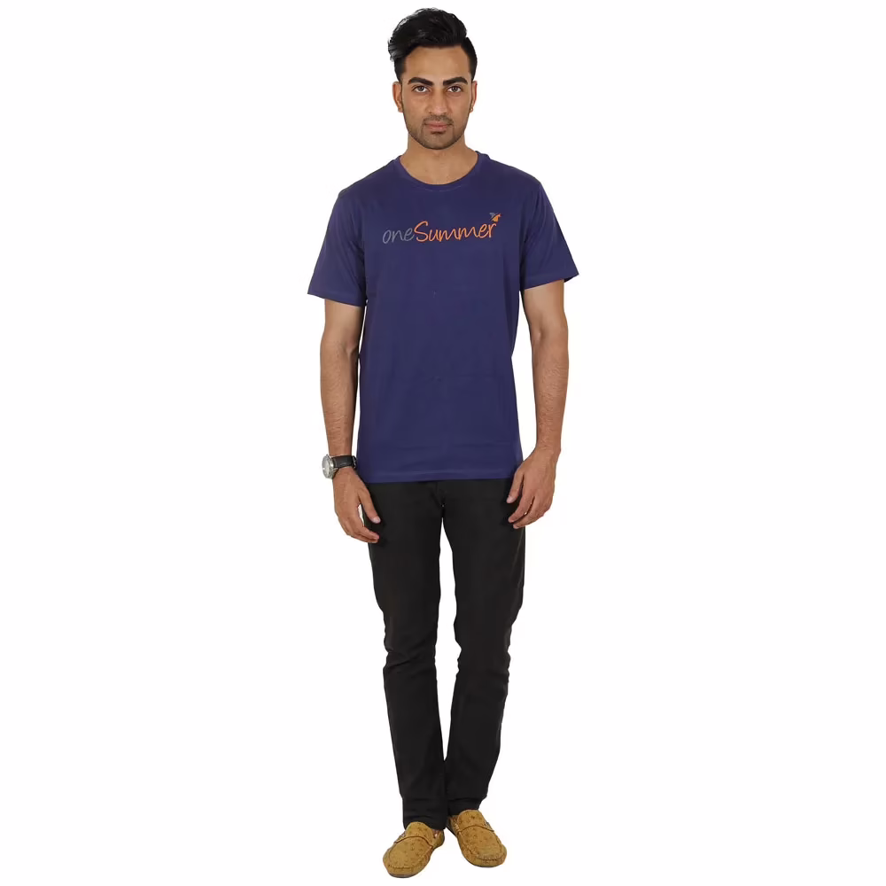 Men's Round Neck T-Shirt - oneSummer - Blue - Image 3