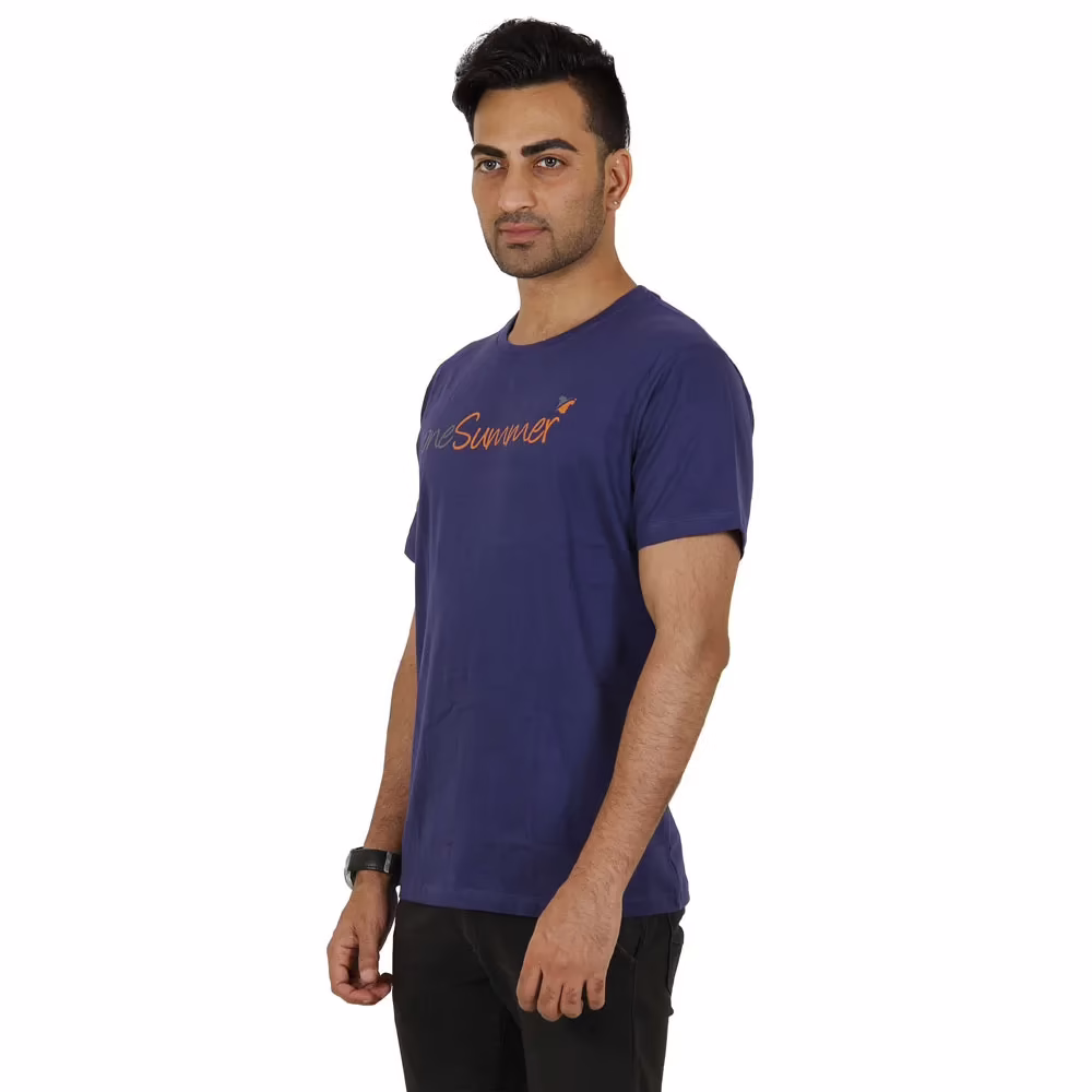 Men's Round Neck T-Shirt - oneSummer - Blue - Image 4