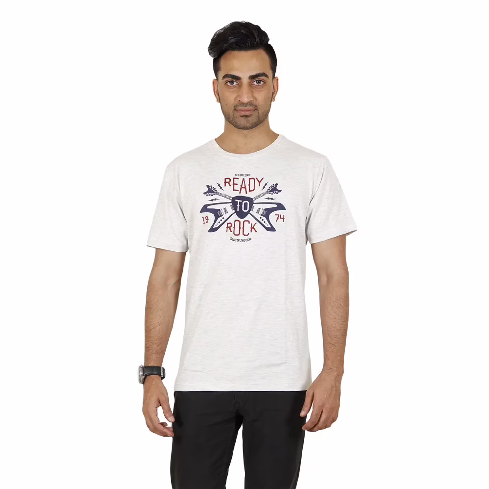 Men's Round Neck T-Shirt - Ready to Rock - Grey