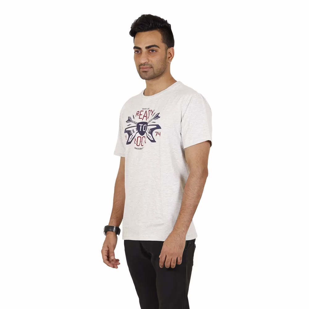 Men's Round Neck T-Shirt - Ready to Rock - Grey - Image 4