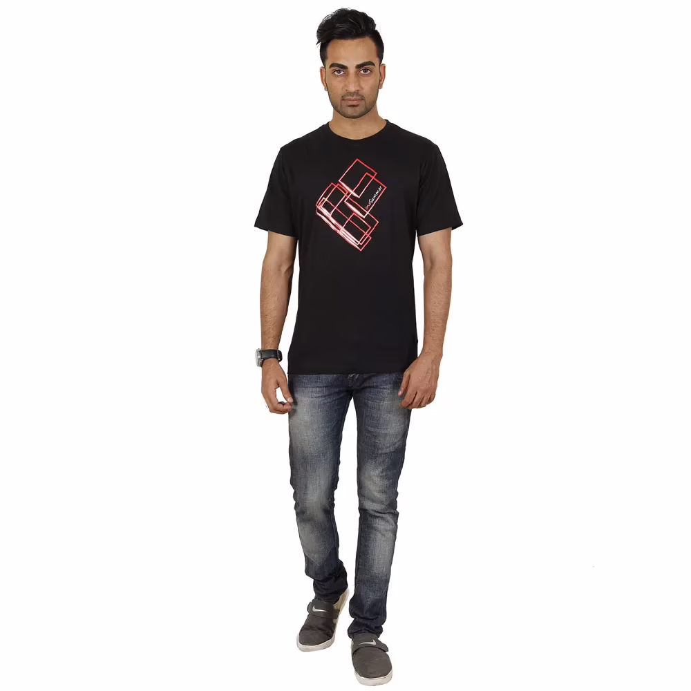 Men's Round Neck T-Shirt - Shapes - Black - Image 3