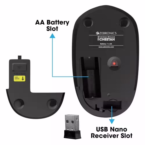 ZEBRONICS Zeb CHEETAH Wireless mouse with 1600 DPI, High accuracy, Ergonomic design Wireless Optical Mouse??(USB 2.0, Black) - Image 3