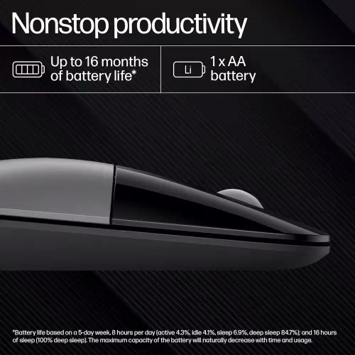 HP Z3700 /Slim form with USB receiver,16 month battery life, 1200DPI Wireless Optical Mouse??(2.4GHz Wireless, Silver) - Image 2