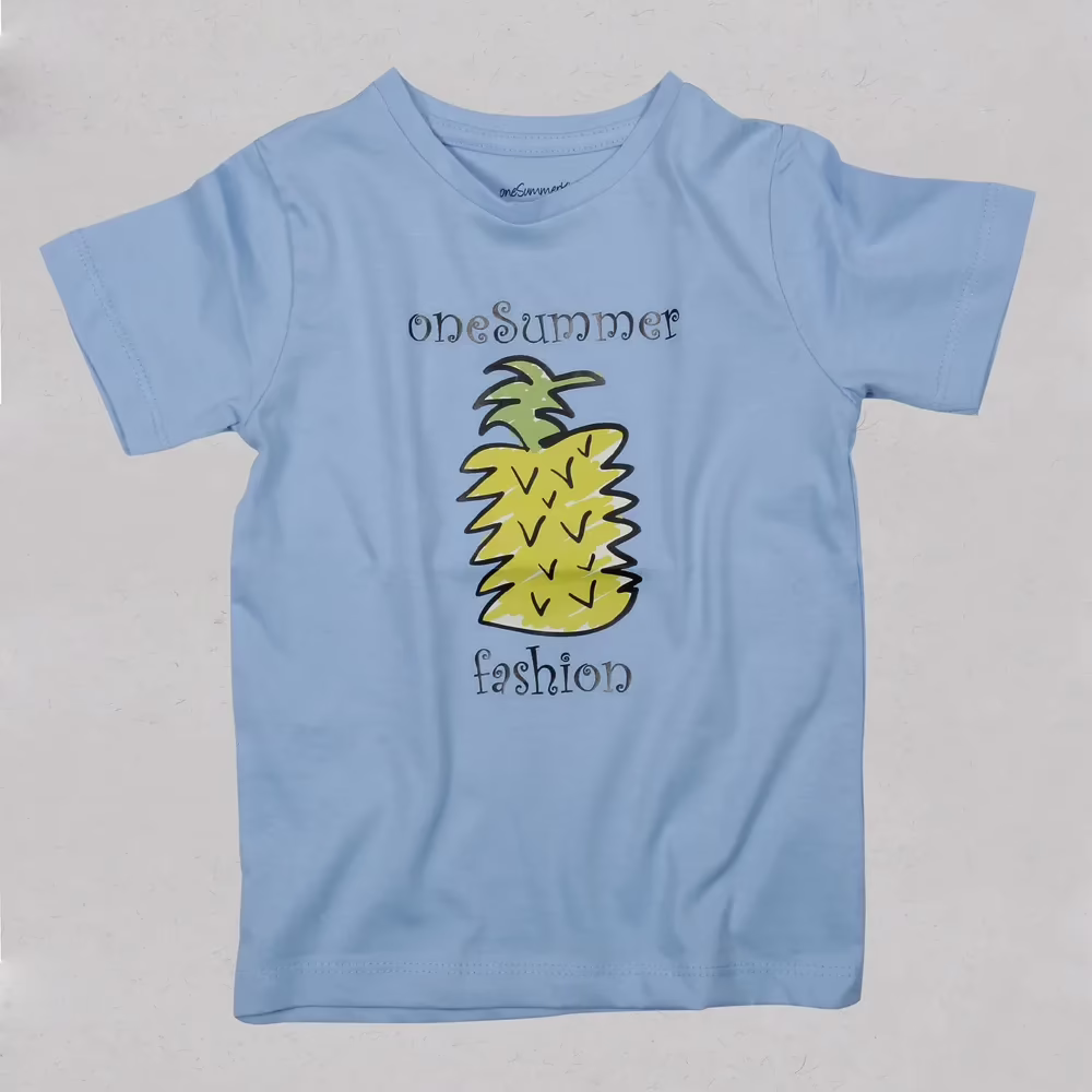 Kids Round Neck T-Shirt - Pineapple - Blue - Image 2