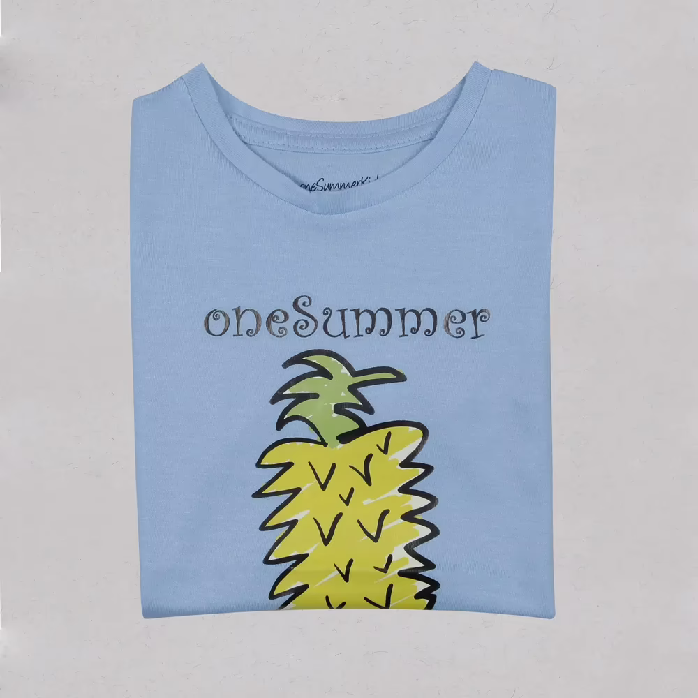 Kids Round Neck T-Shirt - Pineapple - Blue - Image 3