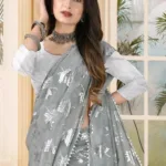 Aadishakti Grey Fashion Leaf Embellished Sarees