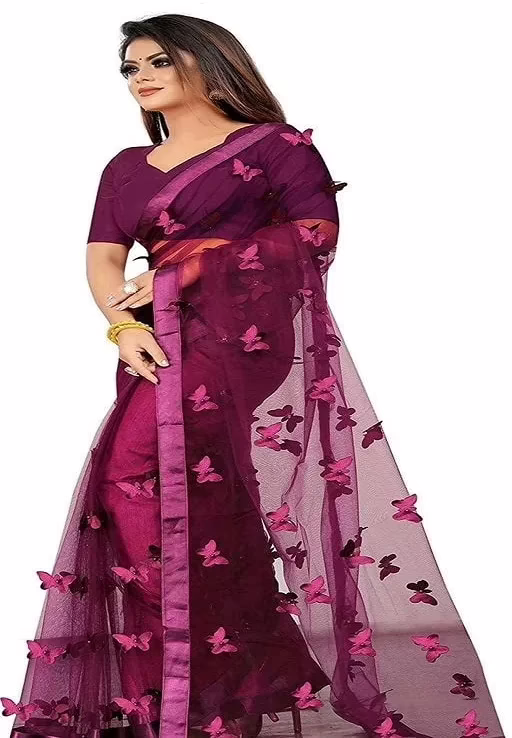 Adrika Banarasi Net Purple Sarees - Image 2