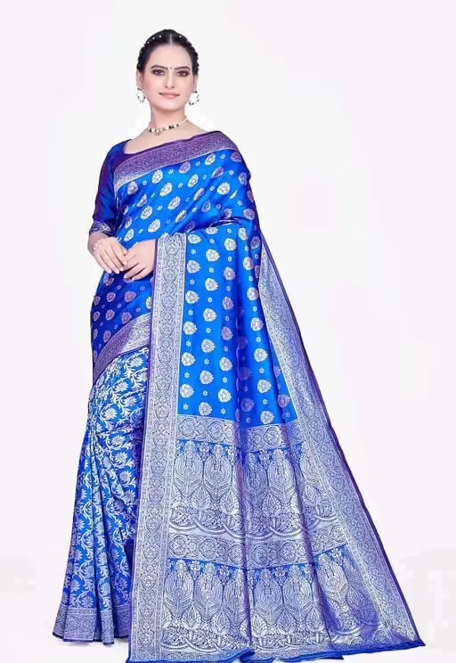 Best Blue Banarasi Silk Jacquard Saree With Blouse