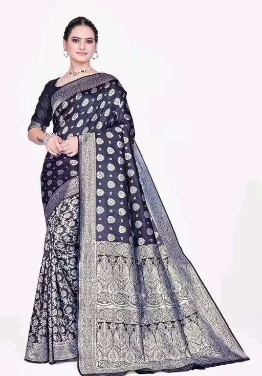 Best Black Banarasi Silk Jacquard Saree With Blouse