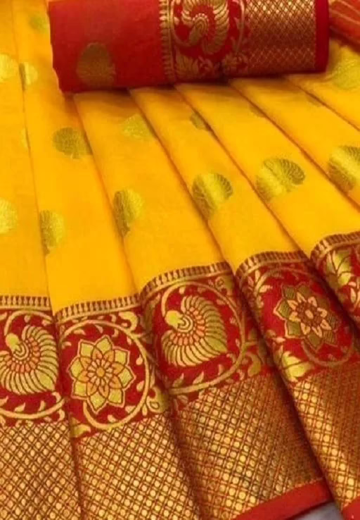 Aagyeyi Yellow Pretty Banarasi Silk Sarees - Image 2