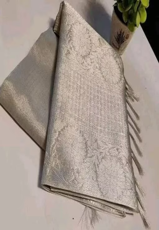 Grey Tissue Tassels and Latkans Saree With Blouse - Image 3