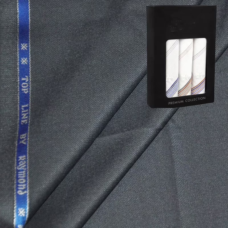 Raymond Men Poly Blended Trouser Fabric Grey Free Handkerchief
