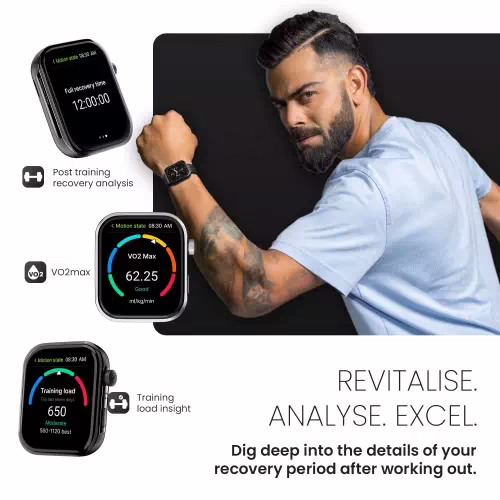 Noise Pro 5 Max 1.96 AMOLED Display, Post Workout Analysis, DIY Watch face, BT Calling Smartwatch??(Black Strap, Regular) - Image 3