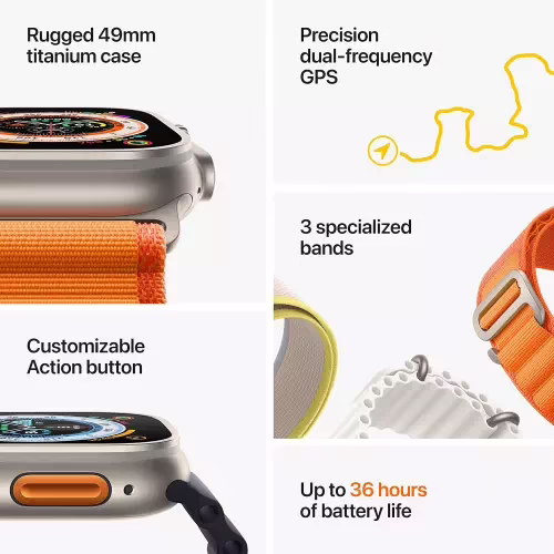 Apple Watch Ultra GPS + Cellular - ECG App, Temp sensor, Blood oxygen, Fall Detection??(Orange Alpine Strap, Small) - Image 2