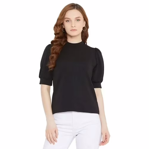 Seasons Fashion Black Women Solid High Neck Top