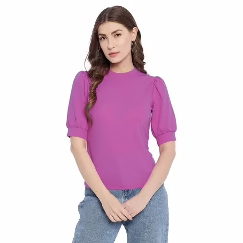 Seasons Women Purple Solid High Neck Top