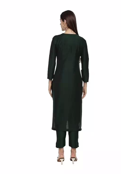 Black Women Cotton Blend Regular Kurta Set - Image 2