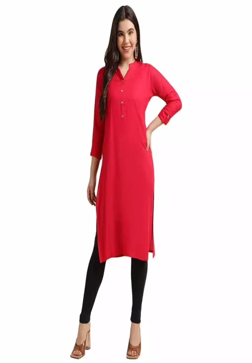 Classy Red Women Rayon Straight Kurti