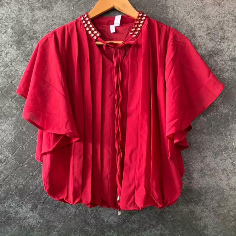 Mirror Embroidery Knot Collar Balloon Top
