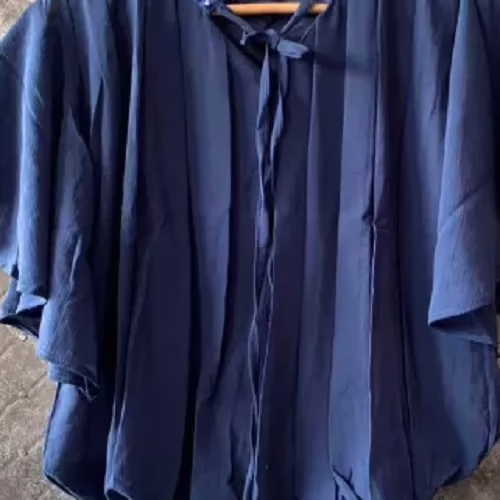 Blue Mirror Embroidery Knot Collar Balloon Top - Image 2