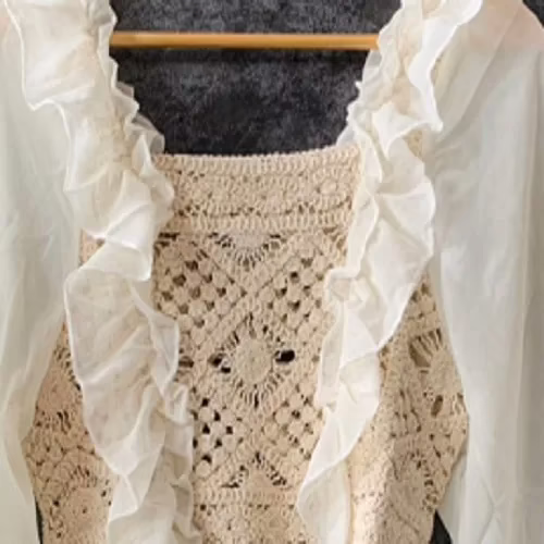 Classy Cream Knitting Georgette Top - Image 2