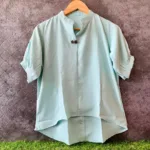 Casual Pleated Half Sleeve 2 Button Up Down Top
