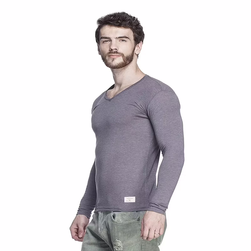 Season Tinted Gray Cotton Blend Full Sleeves T Shirt - Image 3