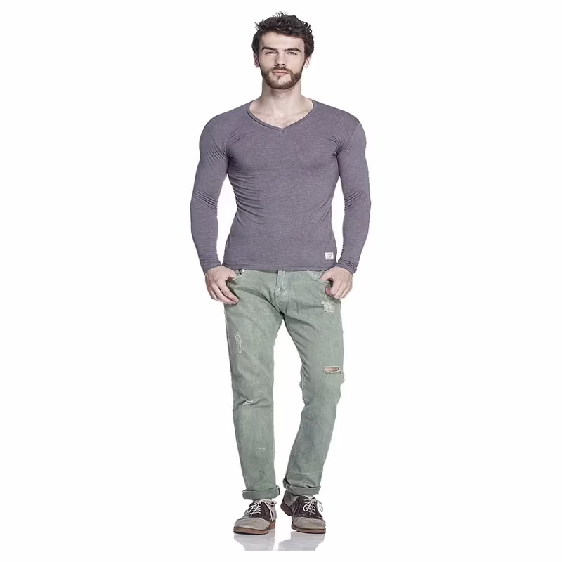 Season Tinted Gray Cotton Blend Full Sleeves T Shirt - Image 4