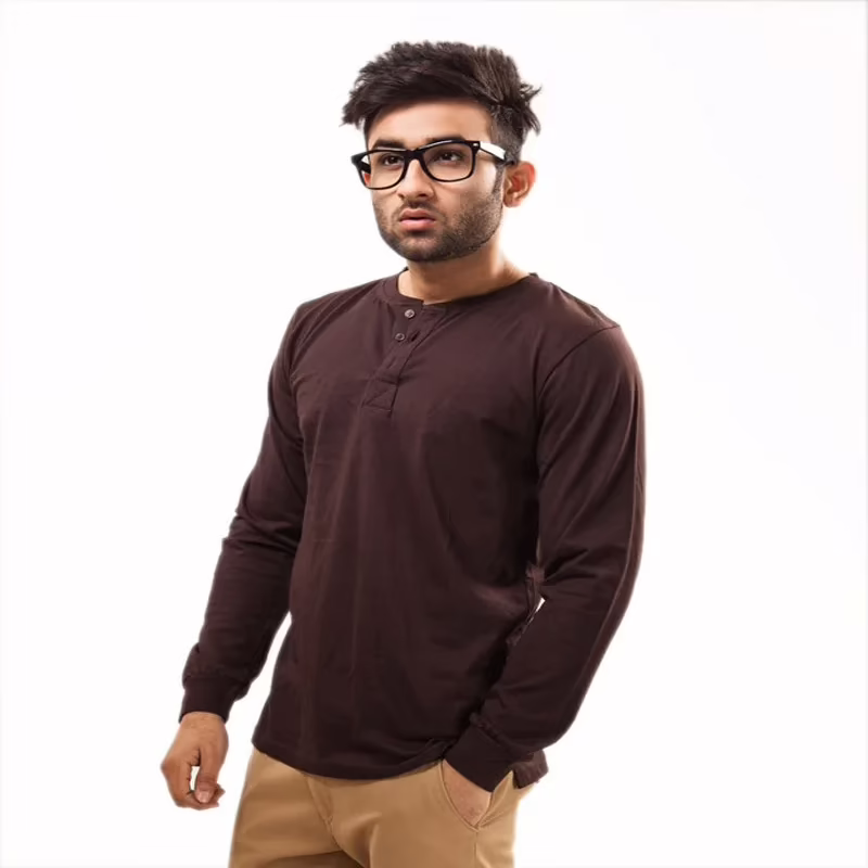 Season Unisopent Designs Brown Full Cotton Henley T-Shirt - Image 3