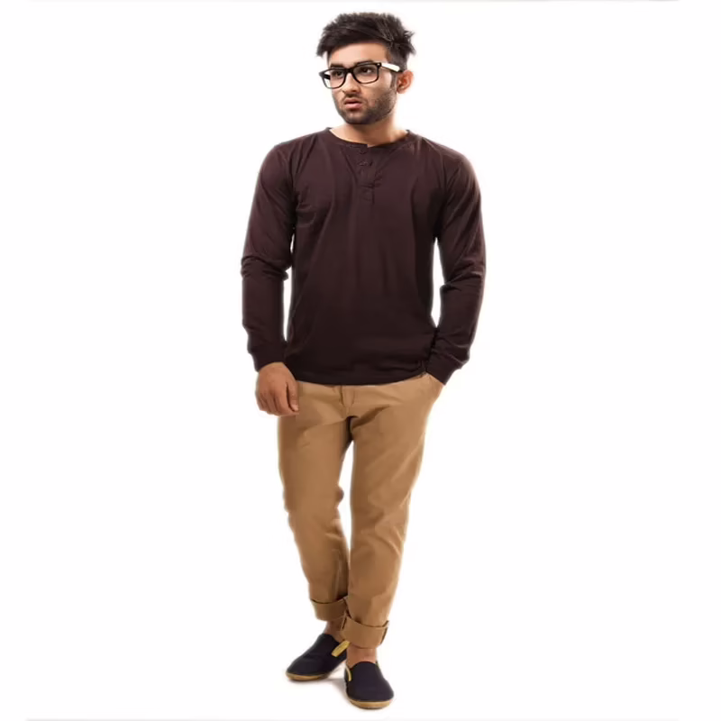 Season Unisopent Designs Brown Full Cotton Henley T-Shirt - Image 4
