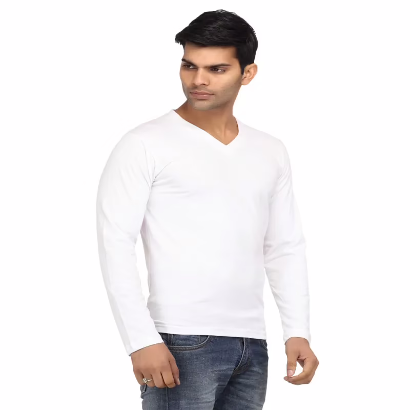 Season White V-neck Henley T Shirt