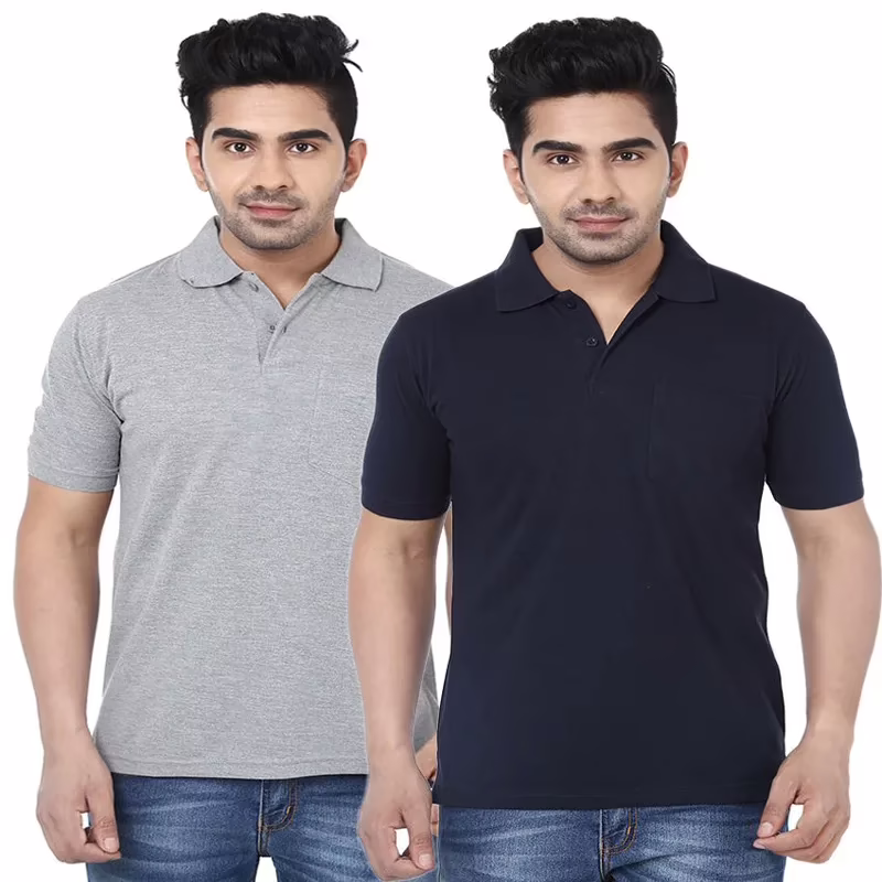 Season Pack of 2 Gray & Black Polo T Shirts for Men