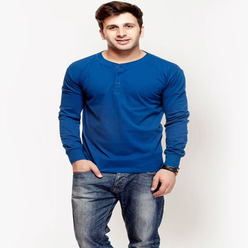 Season Blue Solid Henley T-Shirts