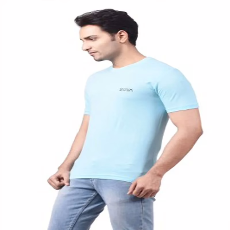 Season Men's Round Neck Light Blue T-Shirt - Image 4