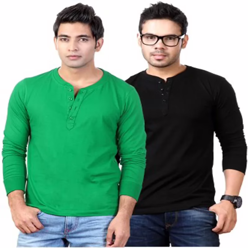 Season Men's Henley Green, Black T-Shirt