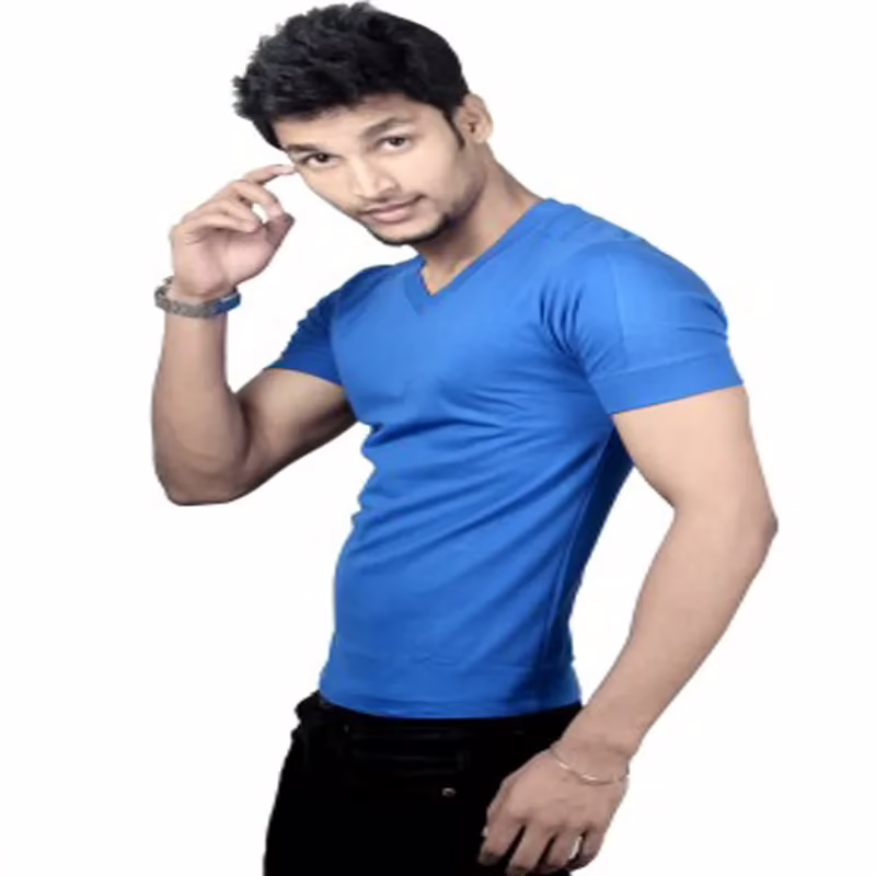 Season Men's V-neck Blue T-Shirt - Image 3