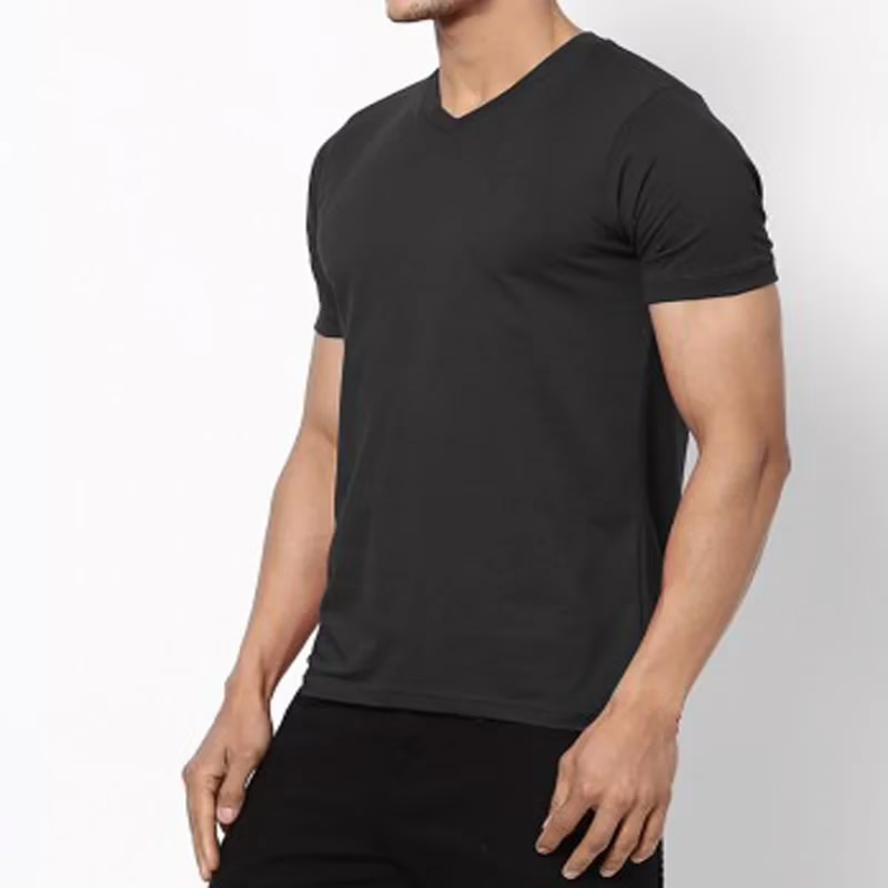 Season Vogue Solid Men's V-neck Black T-Shirt - Image 2