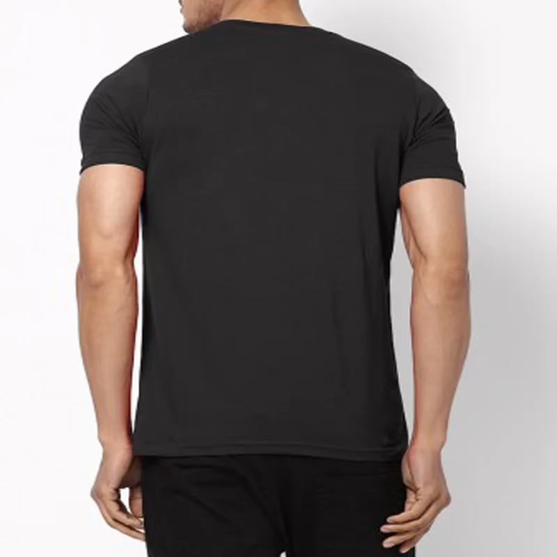 Season Vogue Solid Men's V-neck Black T-Shirt - Image 3