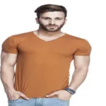 Season Tinted Solid Men's V-neck Brown T-Shirt