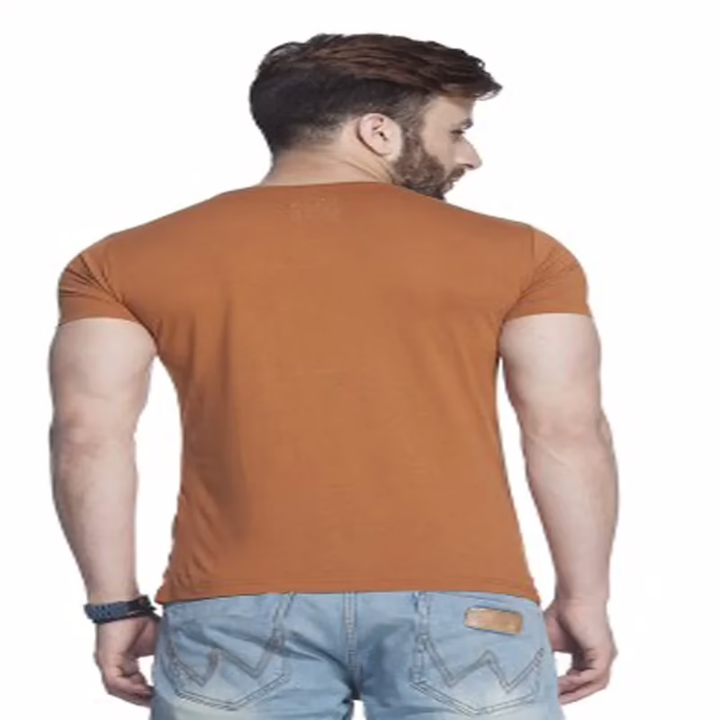 Season Tinted Solid Men's V-neck Brown T-Shirt - Image 2