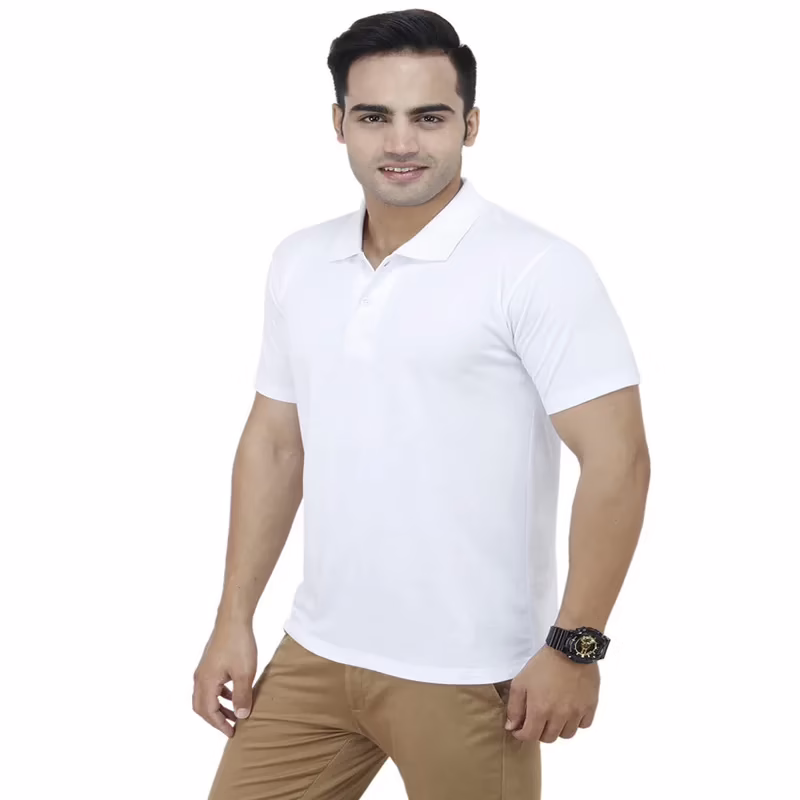 Season White Cotton Half Sleeve Polo T-Shirt - Image 2